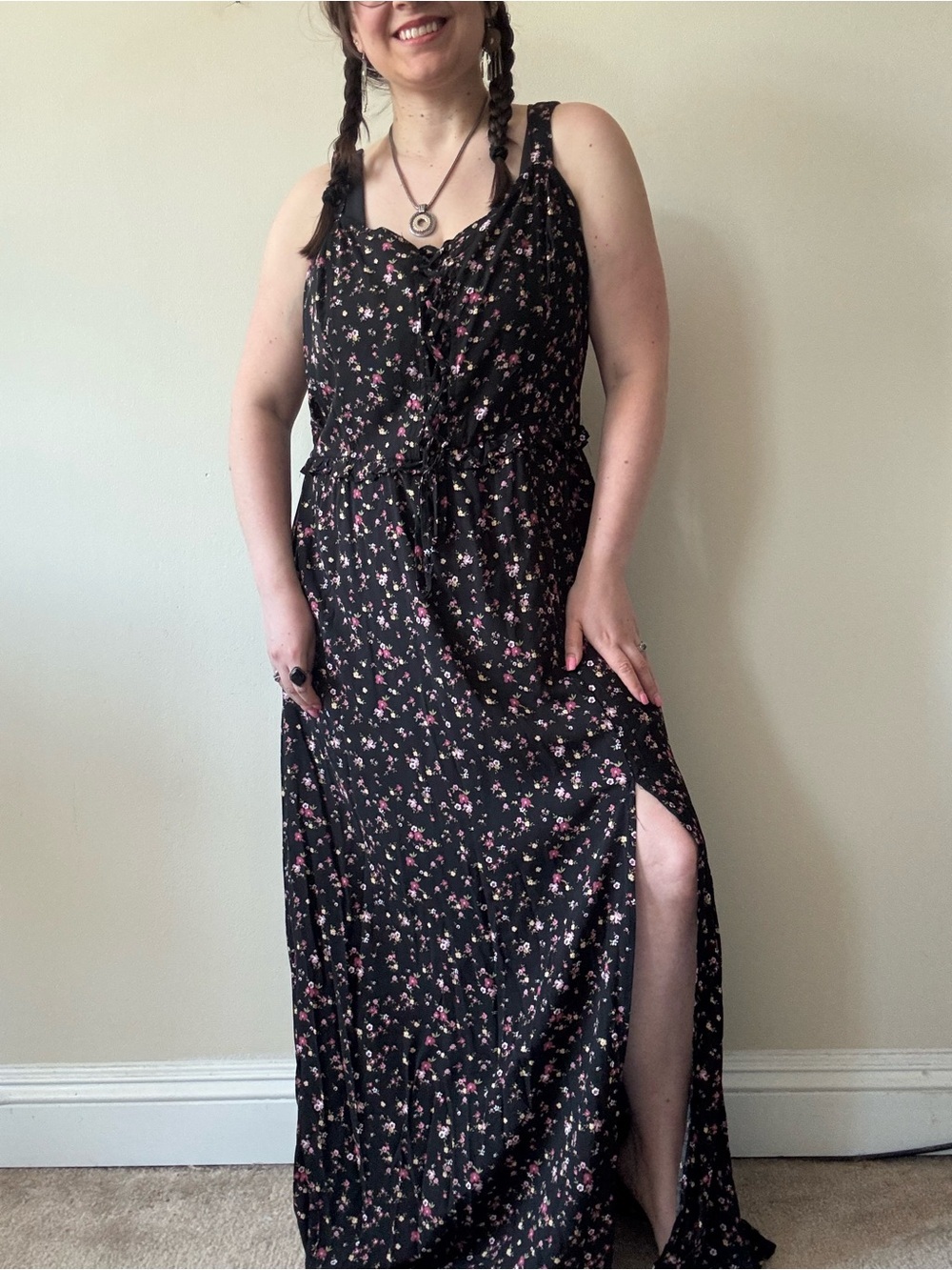 Wild Fable Black Floral Maxi Dress with Side Slit